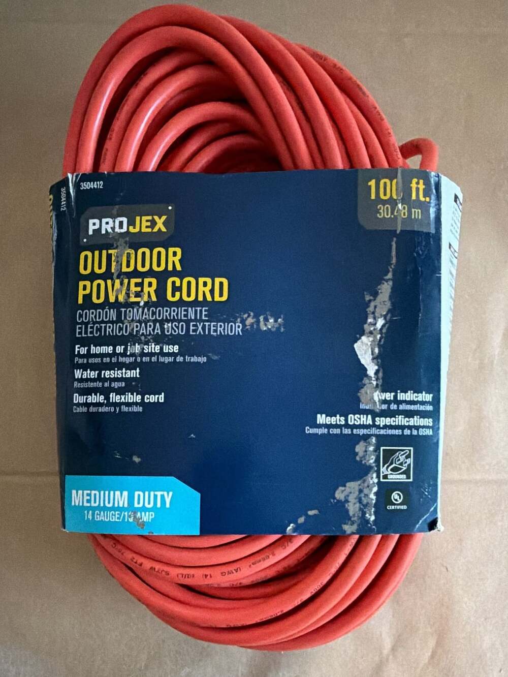Projex Outdoor Power Cord 100 ft 14 Gauge 13 Amp